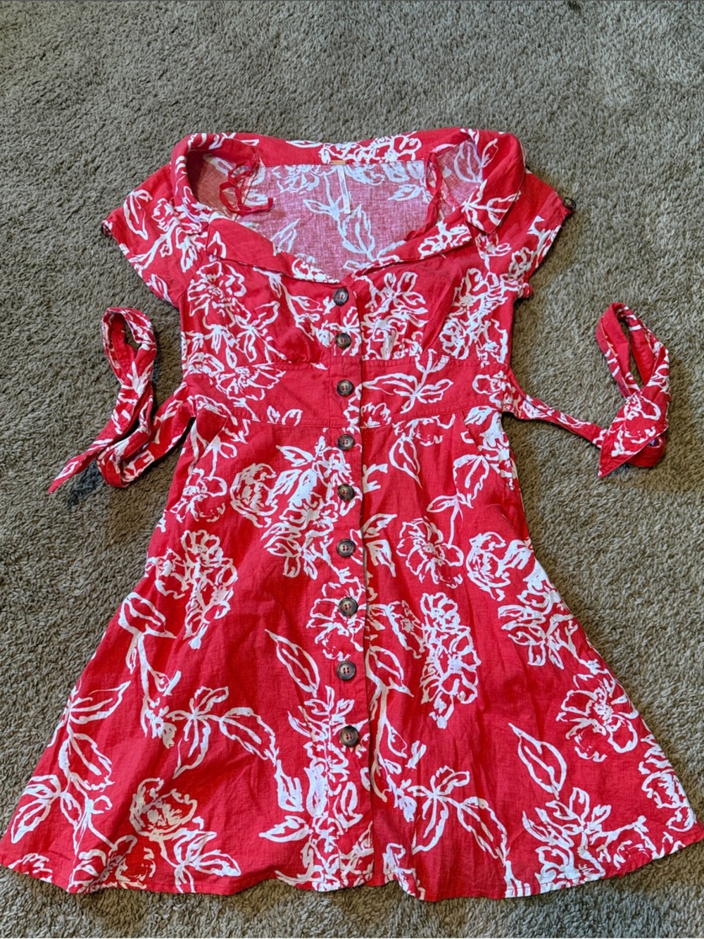 Free People Red and White Floral Button-Front Dress
